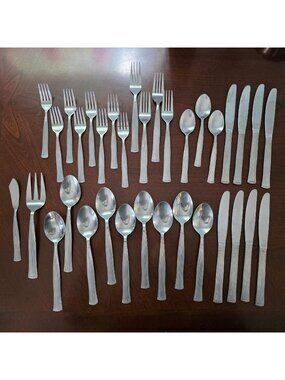 Alco Stainless 34-Piece Flatware Set Ribbed Handle Design Silverware Collection
